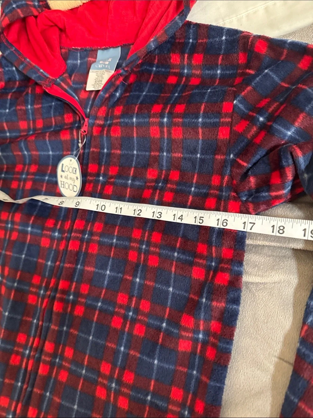 Kids Plush Red & Navy Plaid deer hooded-Footie Christmas Halloween PJ xl